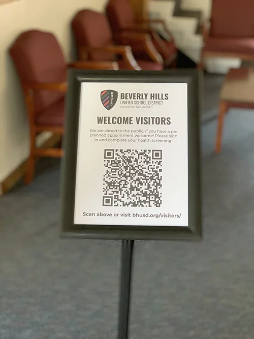 Beverly Hills USD visitor sign at check-in.