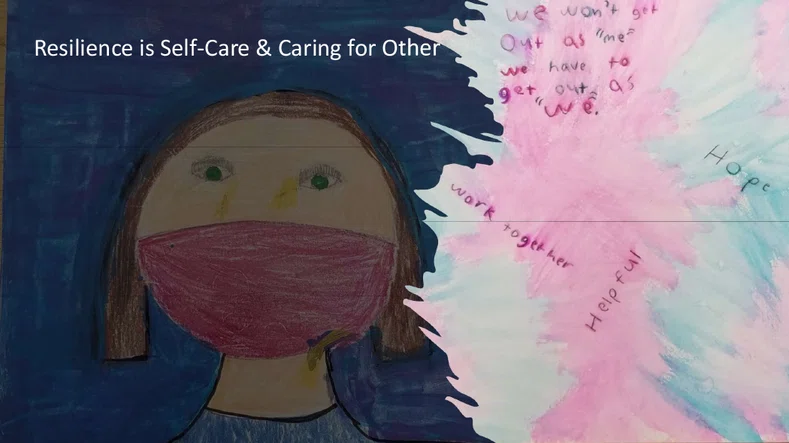 Student poster that says "Resilience is Self-Care and Caring for Other".