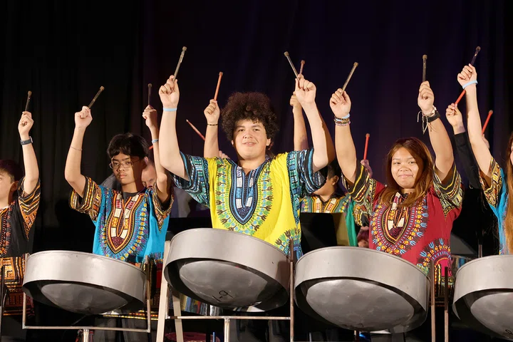 Students from Southwest Middle and High School Island Steel Drum Band in Sweetwater Union HSD.