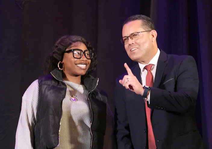 Rafael Plascencia with student Mariah Mask-Johnson.