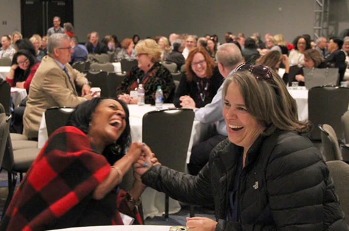 Participants during Roni Habib’s keynote presentation practice retelling their partner’s story.