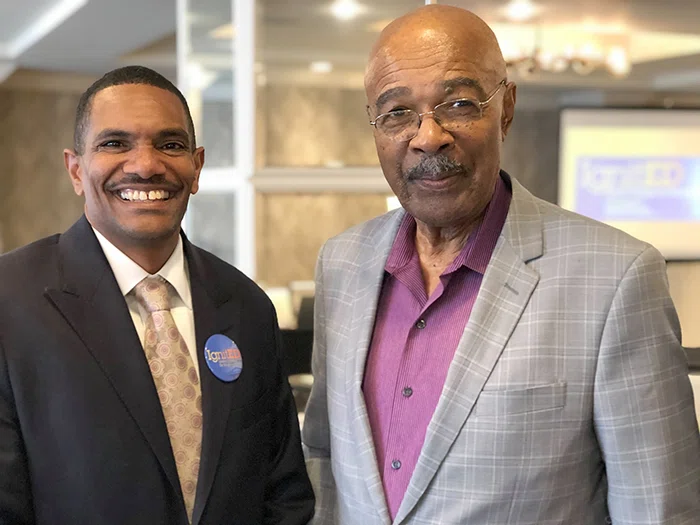 Adonai Mack poses with IgnitED keynote speaker Dr. Rod Paige.