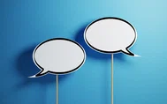 Conversation bubbles on a blue background.