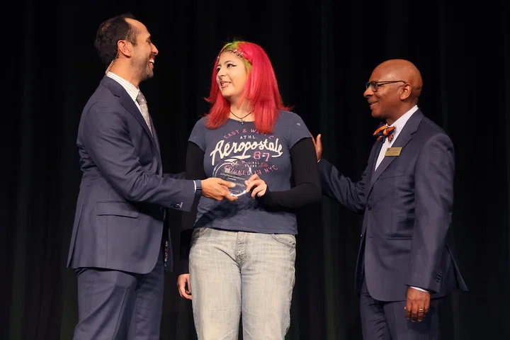 Dr. Edgar Zazueta and Dr. Daryl Camp with Region 9 ESS winner Stevie-Marie Rendon.