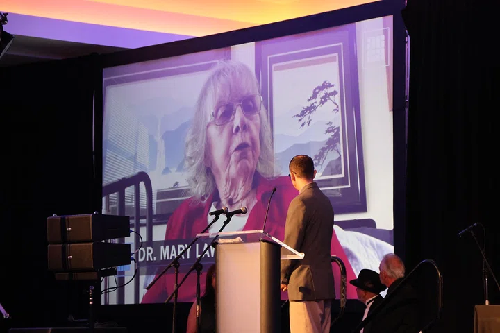 Robert E. Kelly Award winner Dr. Mary Lawlor accepts her award via video.