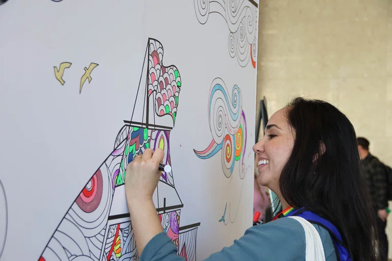 Attendees could take a creative break at the coloring wall.