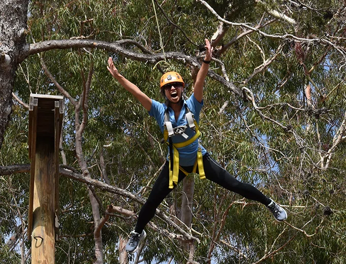 Participants took the “high challenge” on the ropes course.